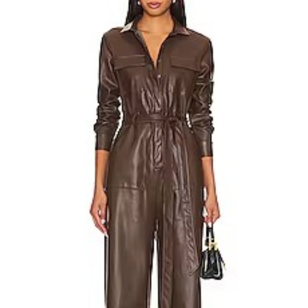LBLC- Meyer faux leather Jumpsuit-Chocolate color. Size:  Small